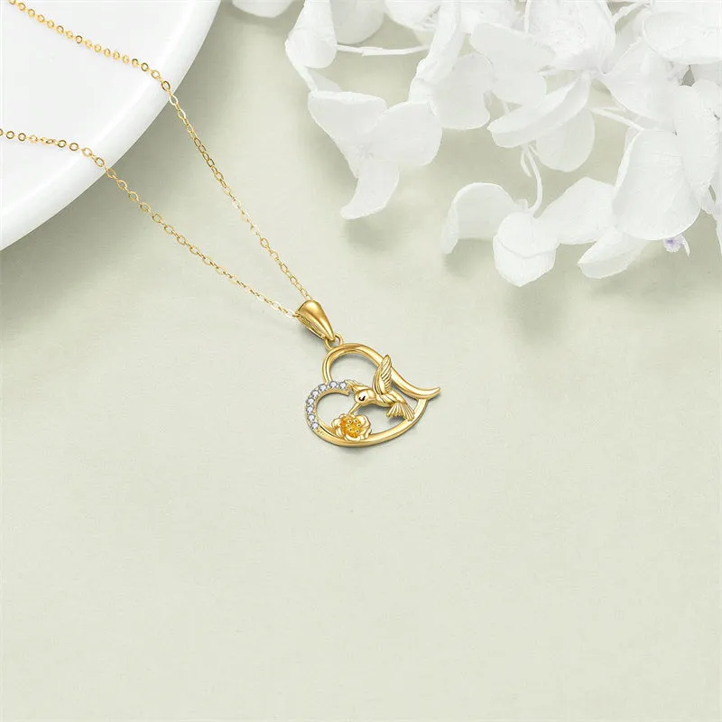 14K Gold Hummingbird Necklace Jewelry for Women Bird Daisy Pendant Necklace Gifts for Girls