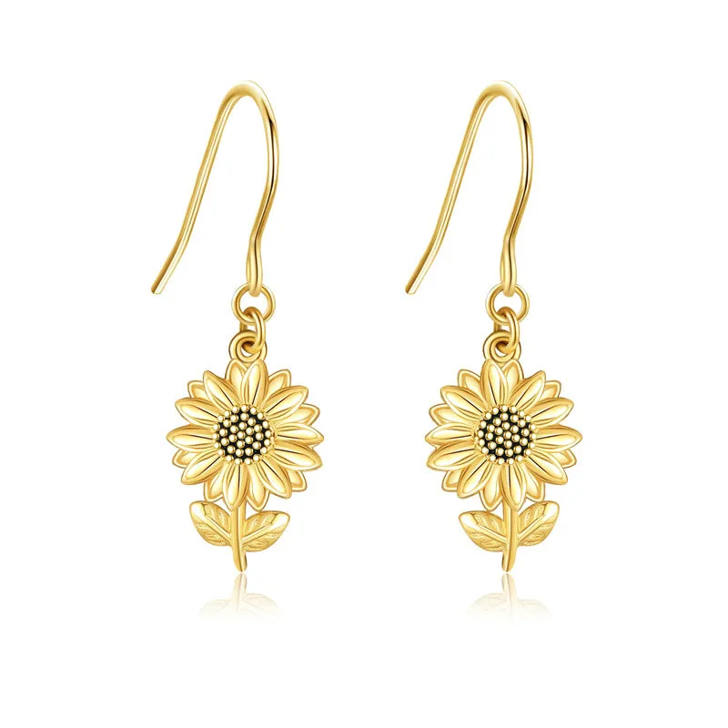 14k Solid Yellow Gold Sunflower Earrings For Women Dainty Simple Jewelry Gifts For Girls Her