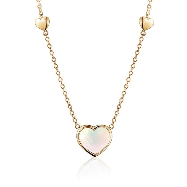 14K Yellow Gold Heart Pendant necklace Mother of Pearl or Pink for Girls and Women Italy 16