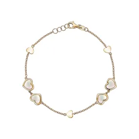 14K Yellow Gold Multiple Heart Bracelet Mother of Pearl or Pink for Girls and Women Italy 7