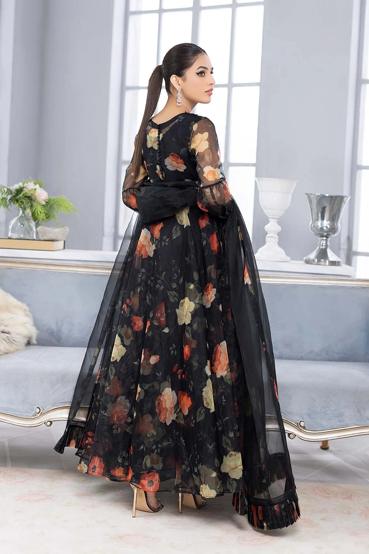 3-Pc Andrakha Long Maxi With Organza Dupatta and Raw Silk Toruser CMA22-55