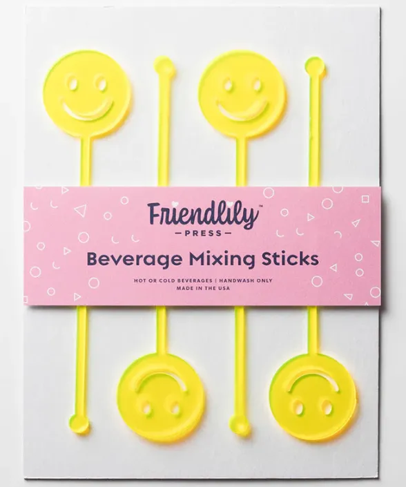 4-Piece Drink Stirrer Set - Happy Faces