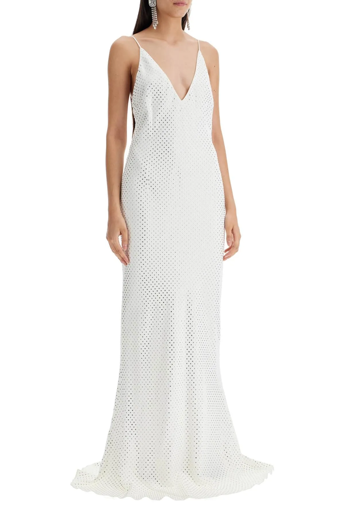 Alessandra Rich Long Cady Slip Dress With Maxi   White