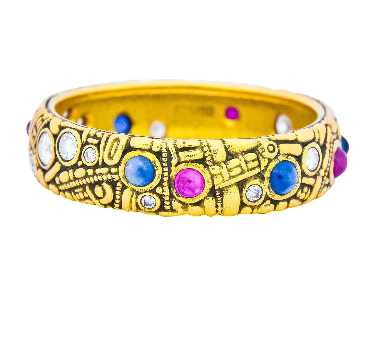 Alex Sepkus Blue Sapphire Ruby Diamond 18 Karat Gold Band Ring