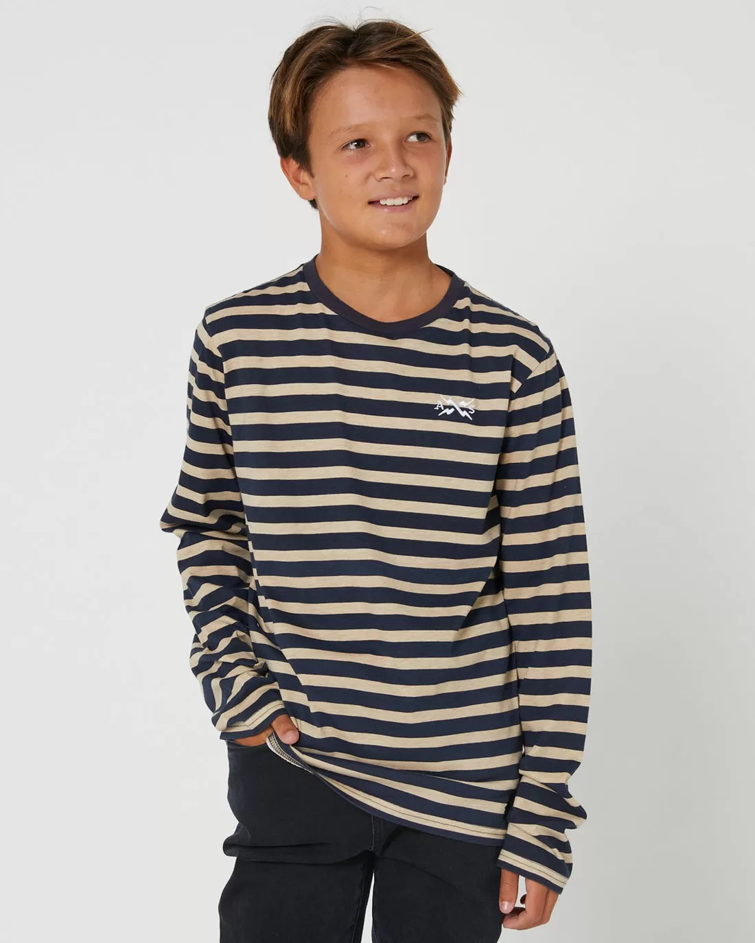 Alphabet Soup Teen Miles Stripe LS Tee Navy/Tan