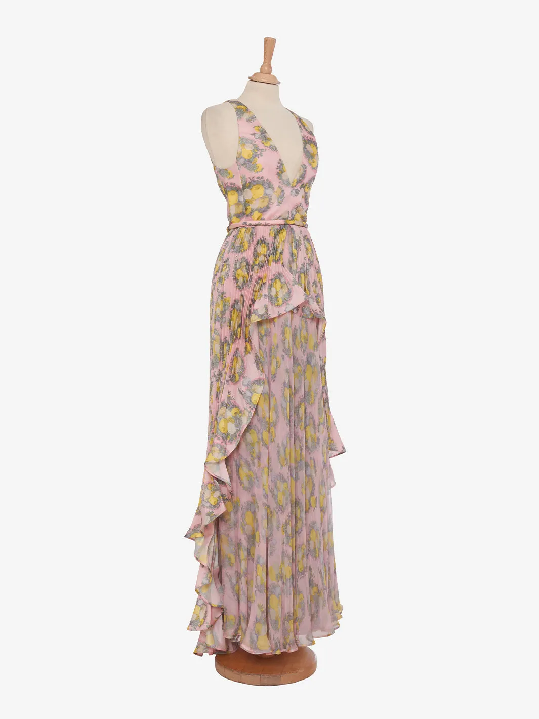 André Laug Floral dress with pleated overskirt