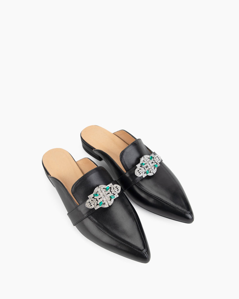 Black Classic Leather Flat Mules