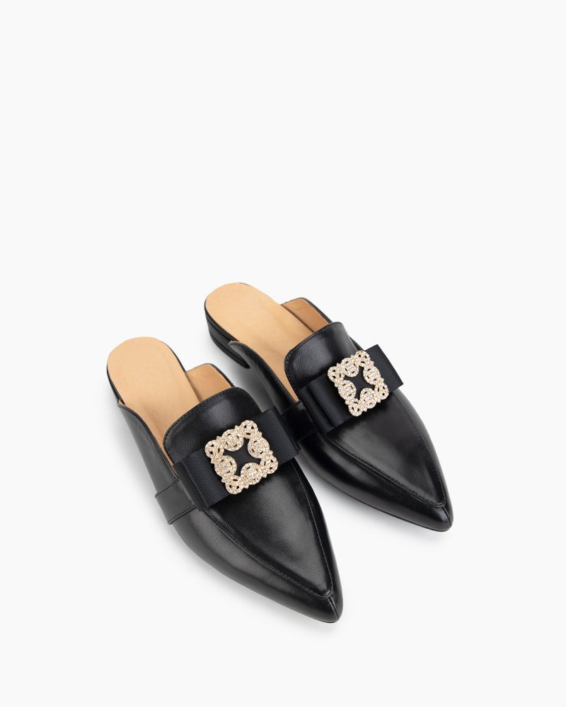 Black Classic Leather Flat Mules