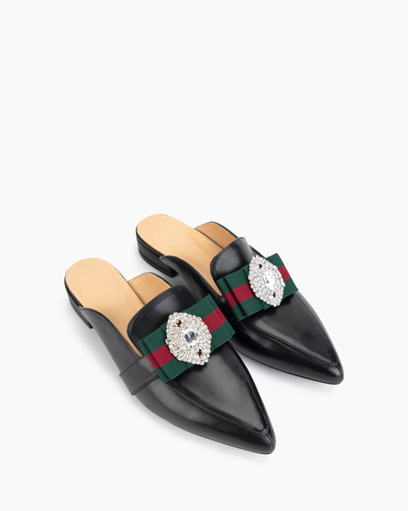 Black Classic Leather Flat Mules