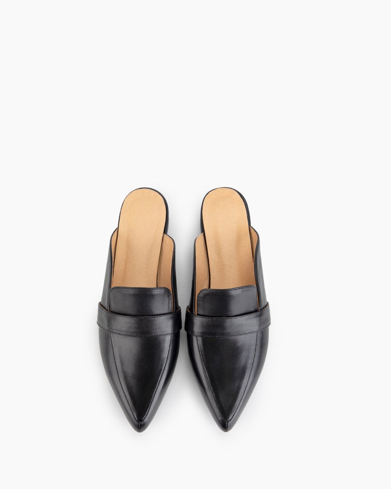 Black Classic Leather Flat Mules