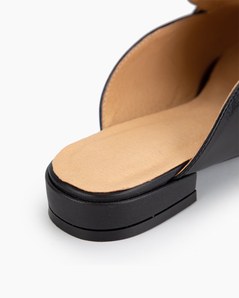 Black Classic Leather Flat Mules