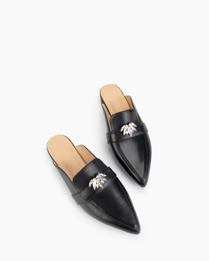 Black Classic Leather Flat Mules