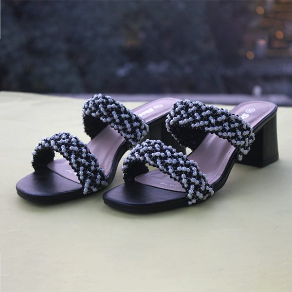 Black Fancy Heel Slippers for women