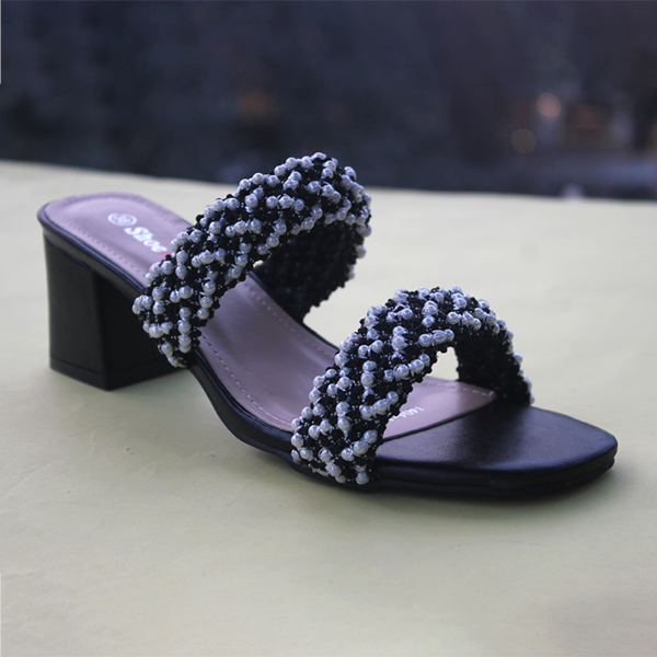 Black Fancy Heel Slippers for women