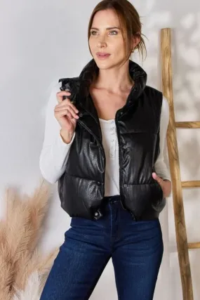 Black Faux Leather Snap and Zip Closure Vest