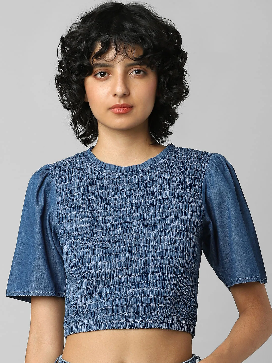 Buy Blue Smocked Denim Top for Women/Girl