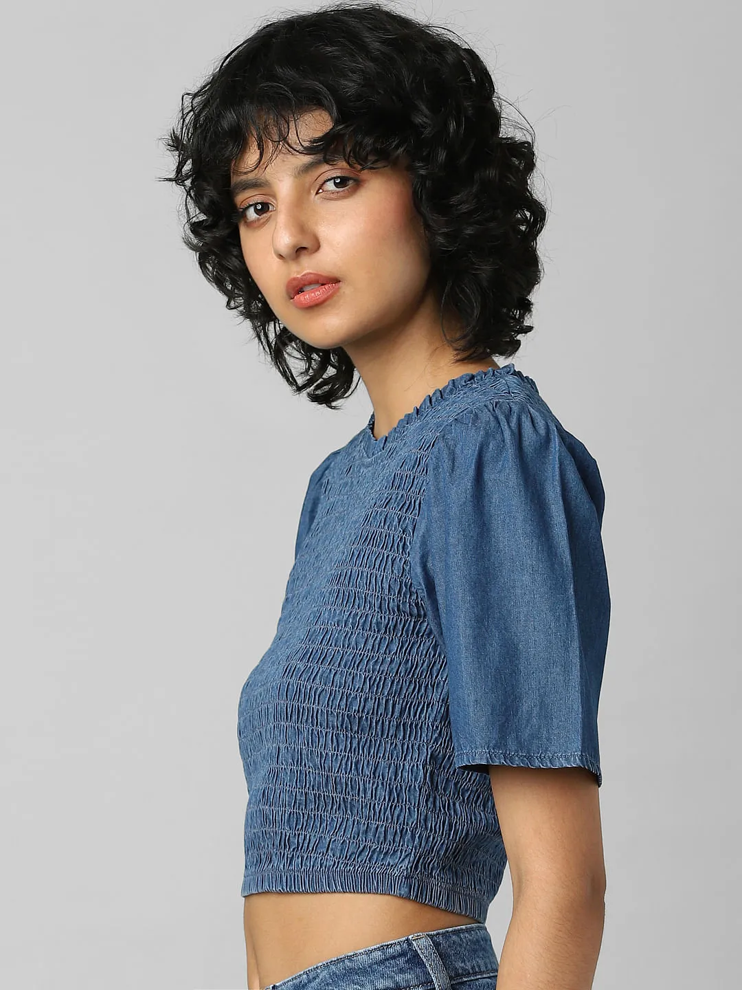 Buy Blue Smocked Denim Top for Women/Girl