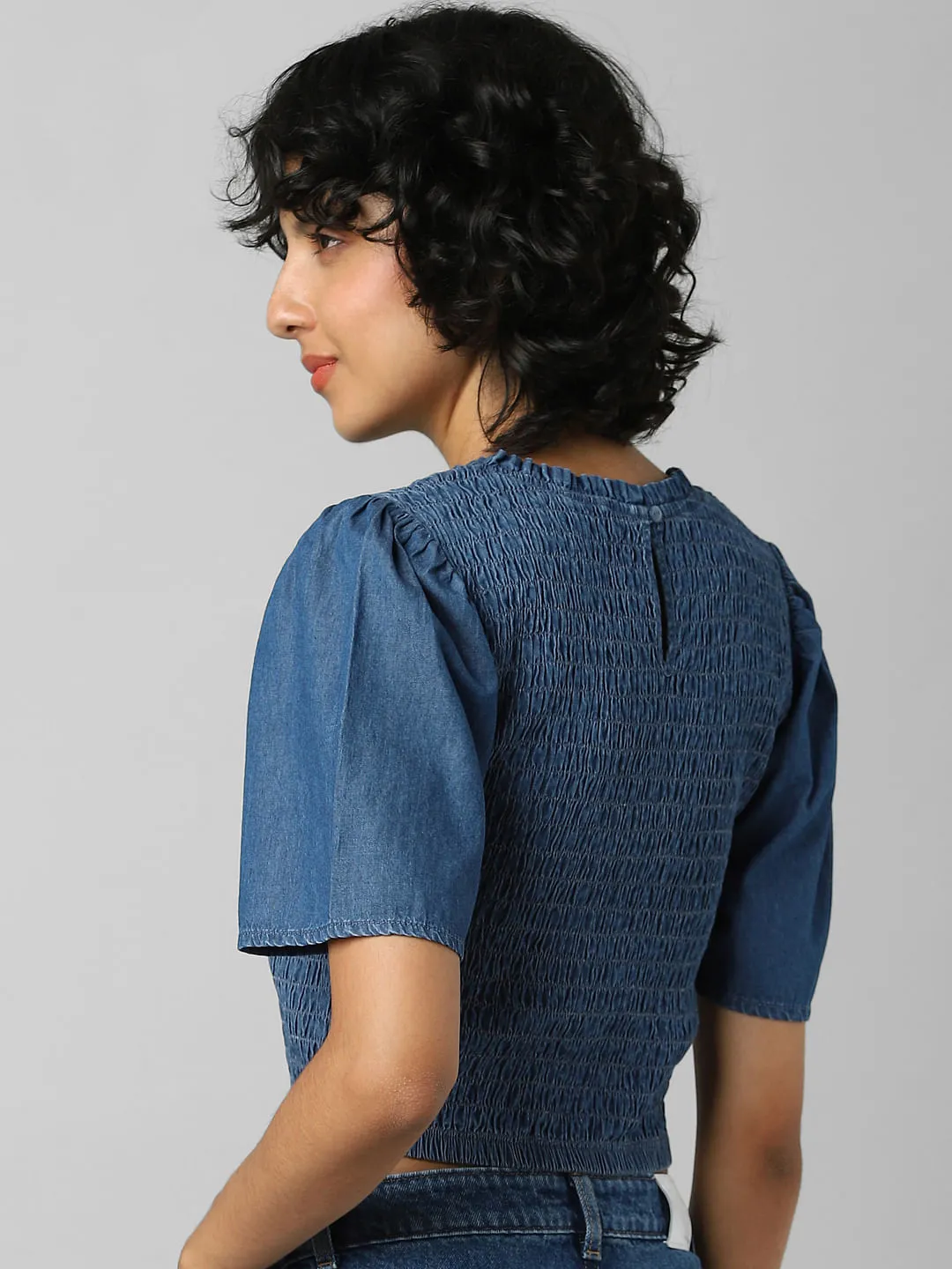 Buy Blue Smocked Denim Top for Women/Girl