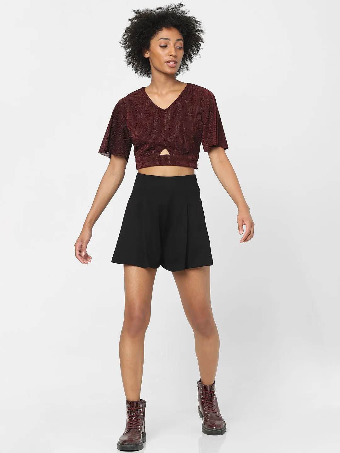 Buy Maroon Cut Out Crop Top for Women | ONLY | 161306501