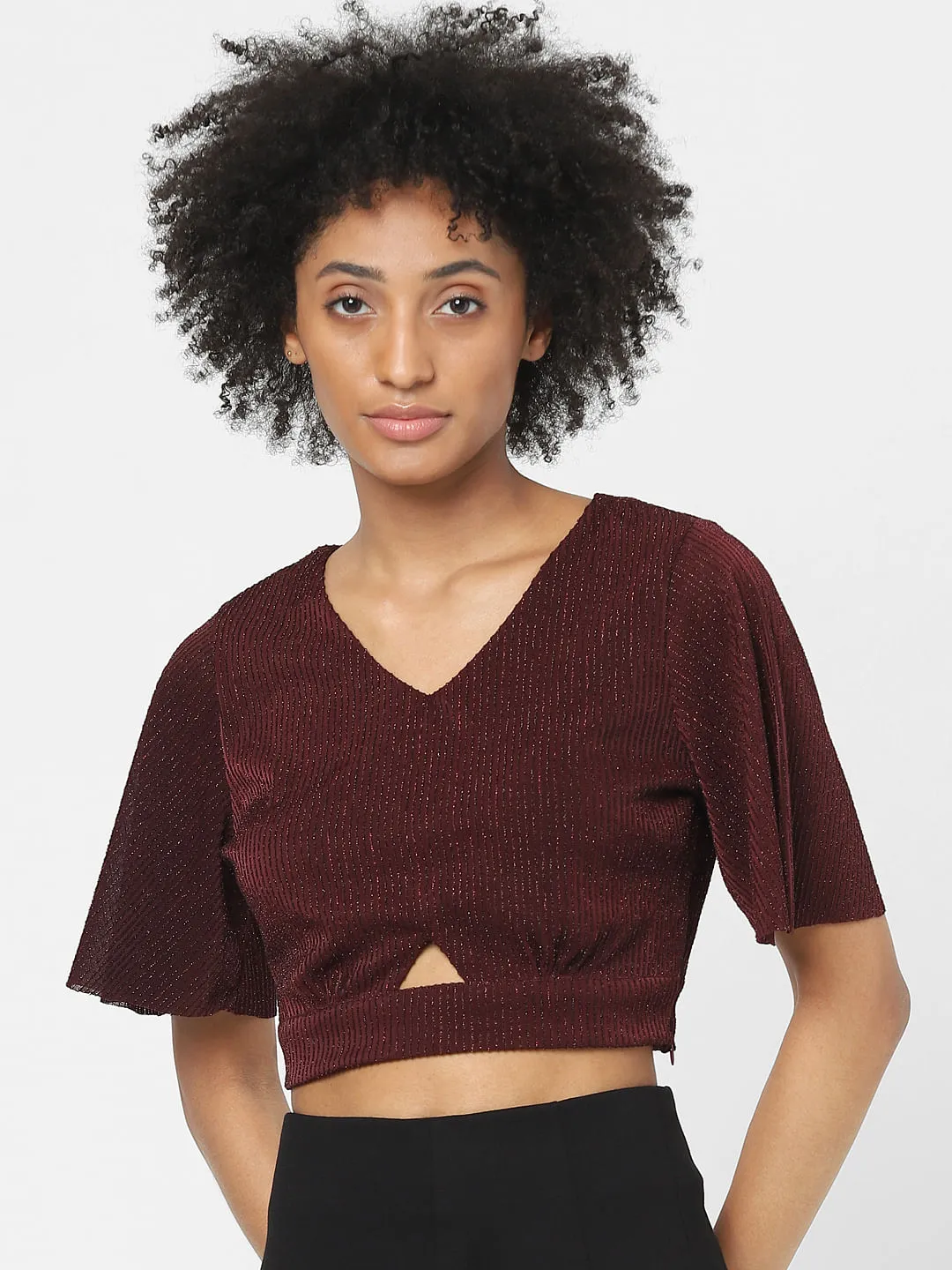 Buy Maroon Cut Out Crop Top for Women | ONLY | 161306501