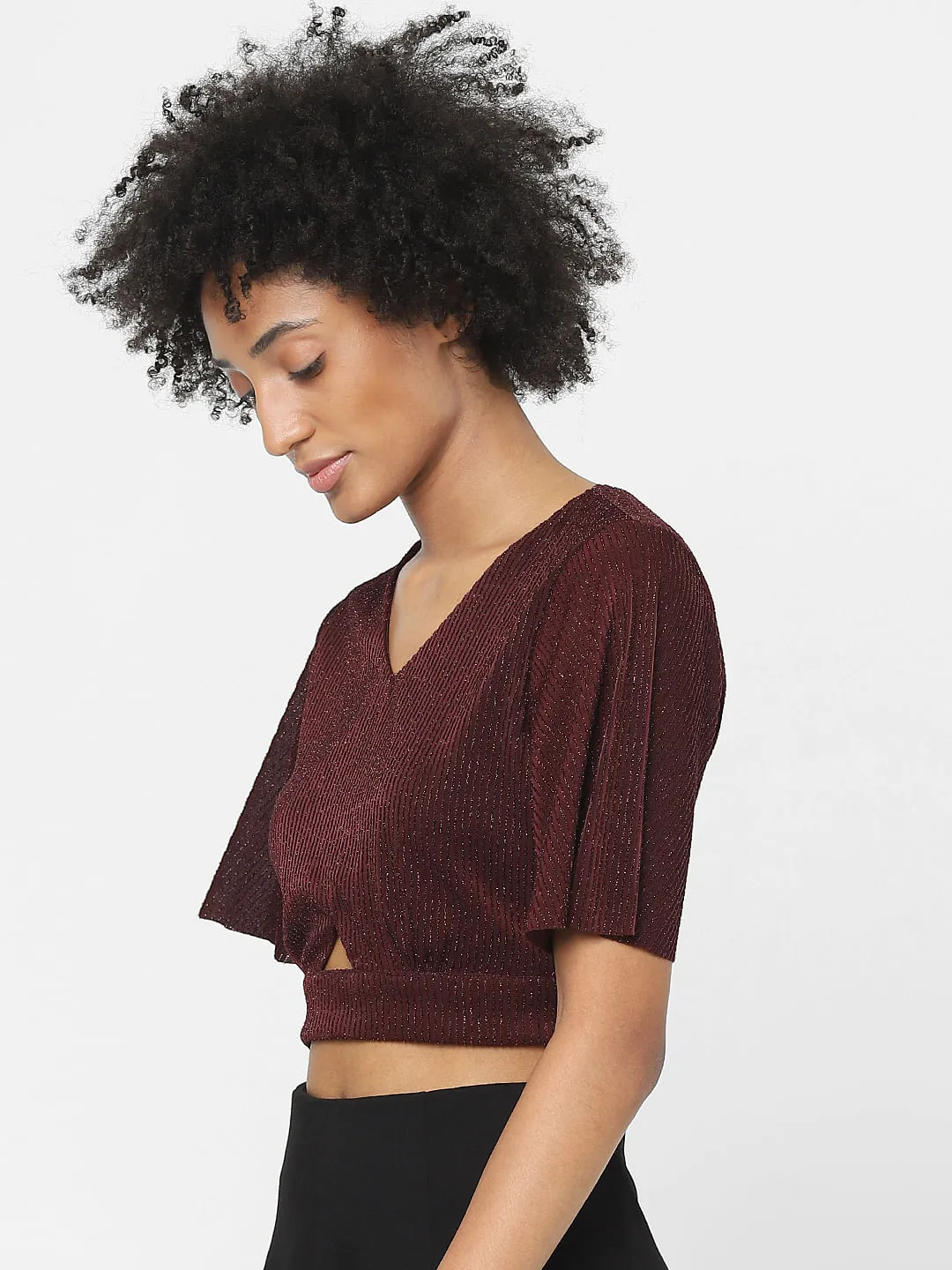 Buy Maroon Cut Out Crop Top for Women | ONLY | 161306501