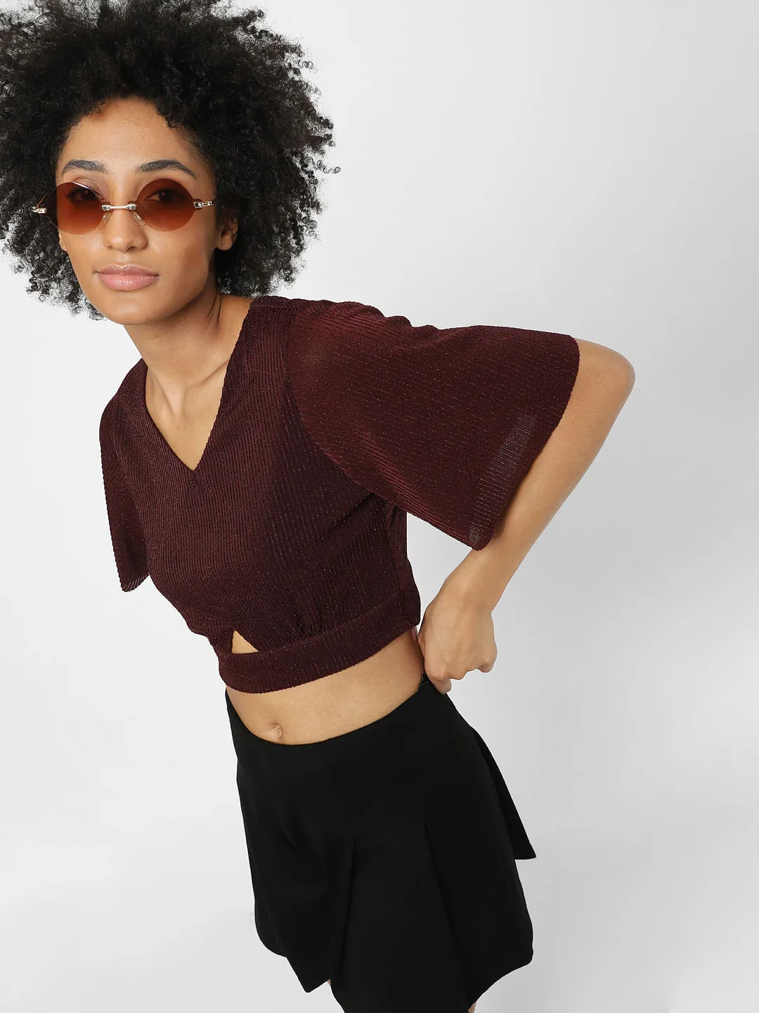 Buy Maroon Cut Out Crop Top for Women | ONLY | 161306501