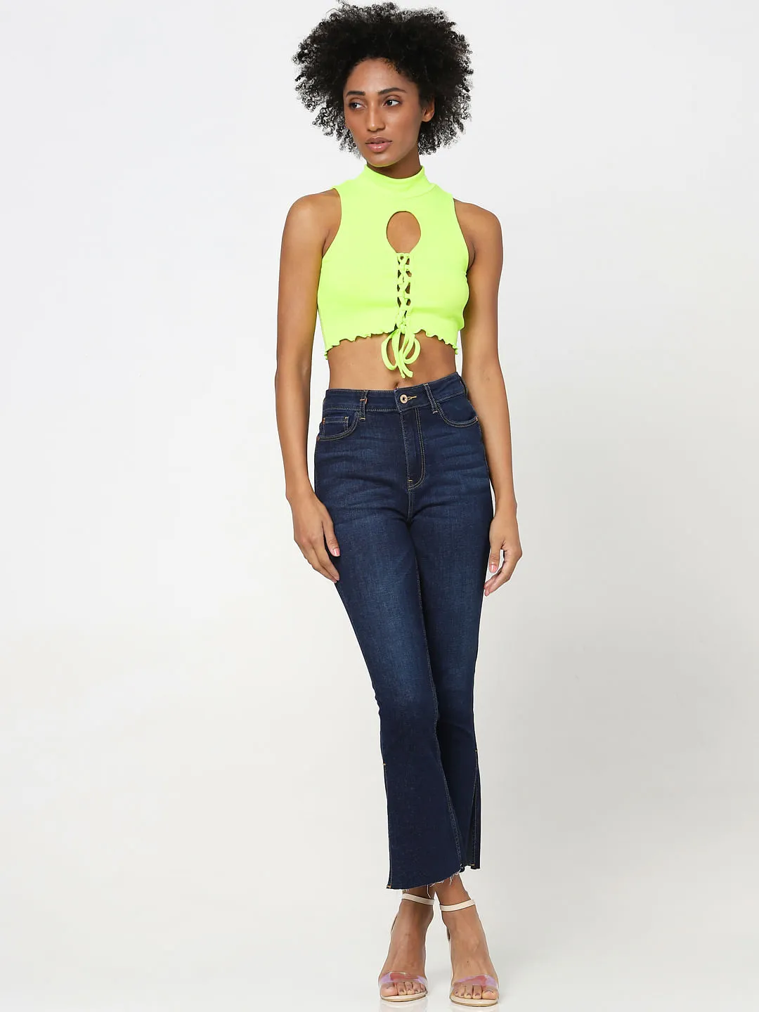 Buy Yellow Cut Out Crop Top for Women - ONLY