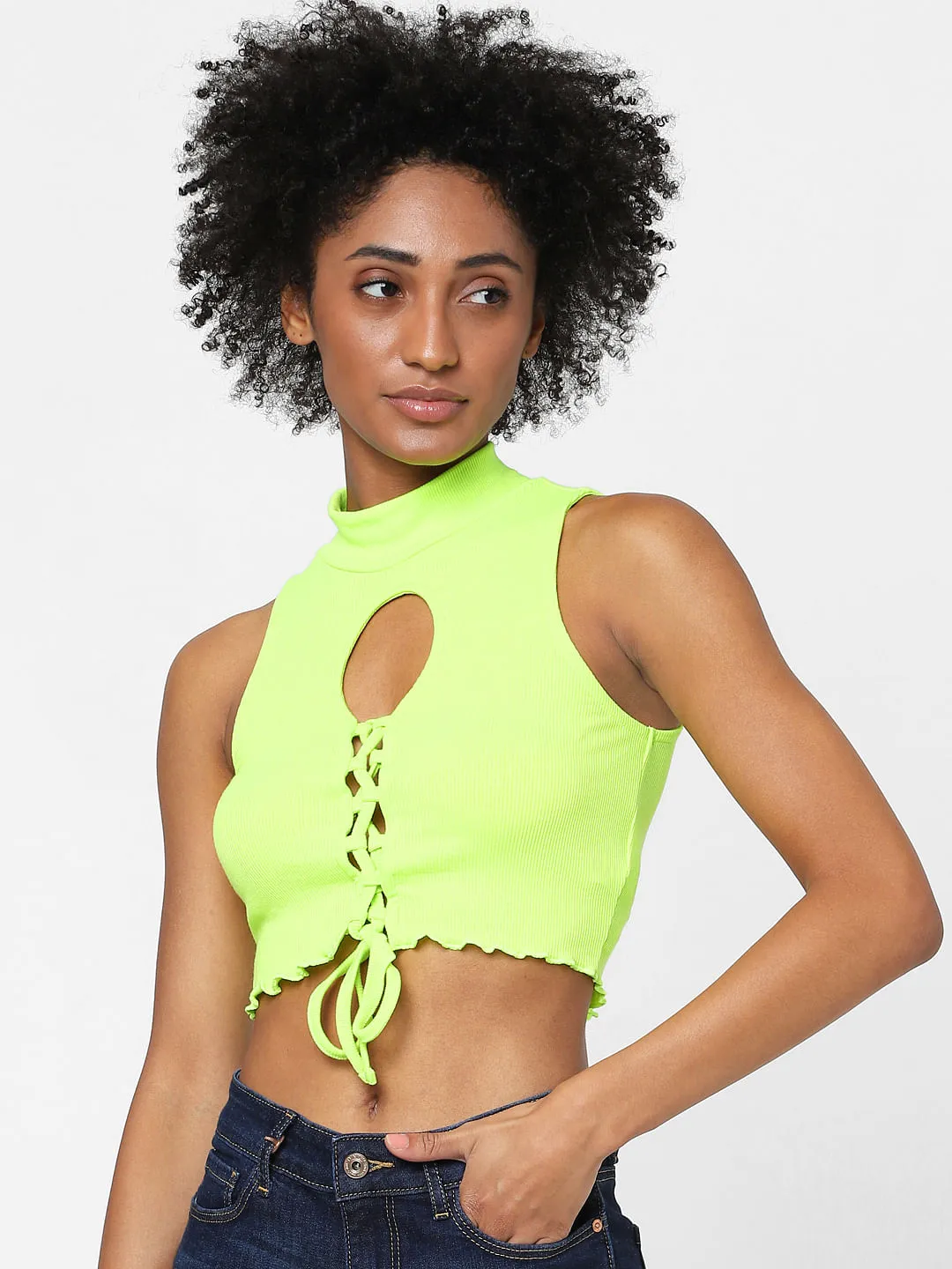 Buy Yellow Cut Out Crop Top for Women - ONLY