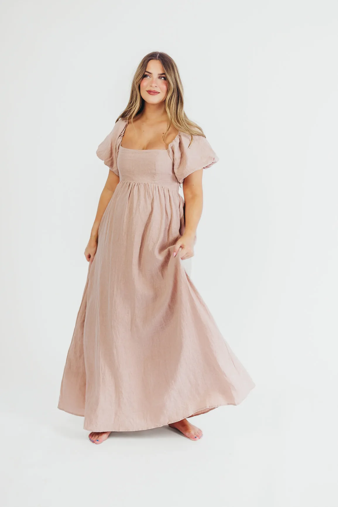 Candace Maxi Dress in Dusty Rose - 100% Linen - Bump Friendly