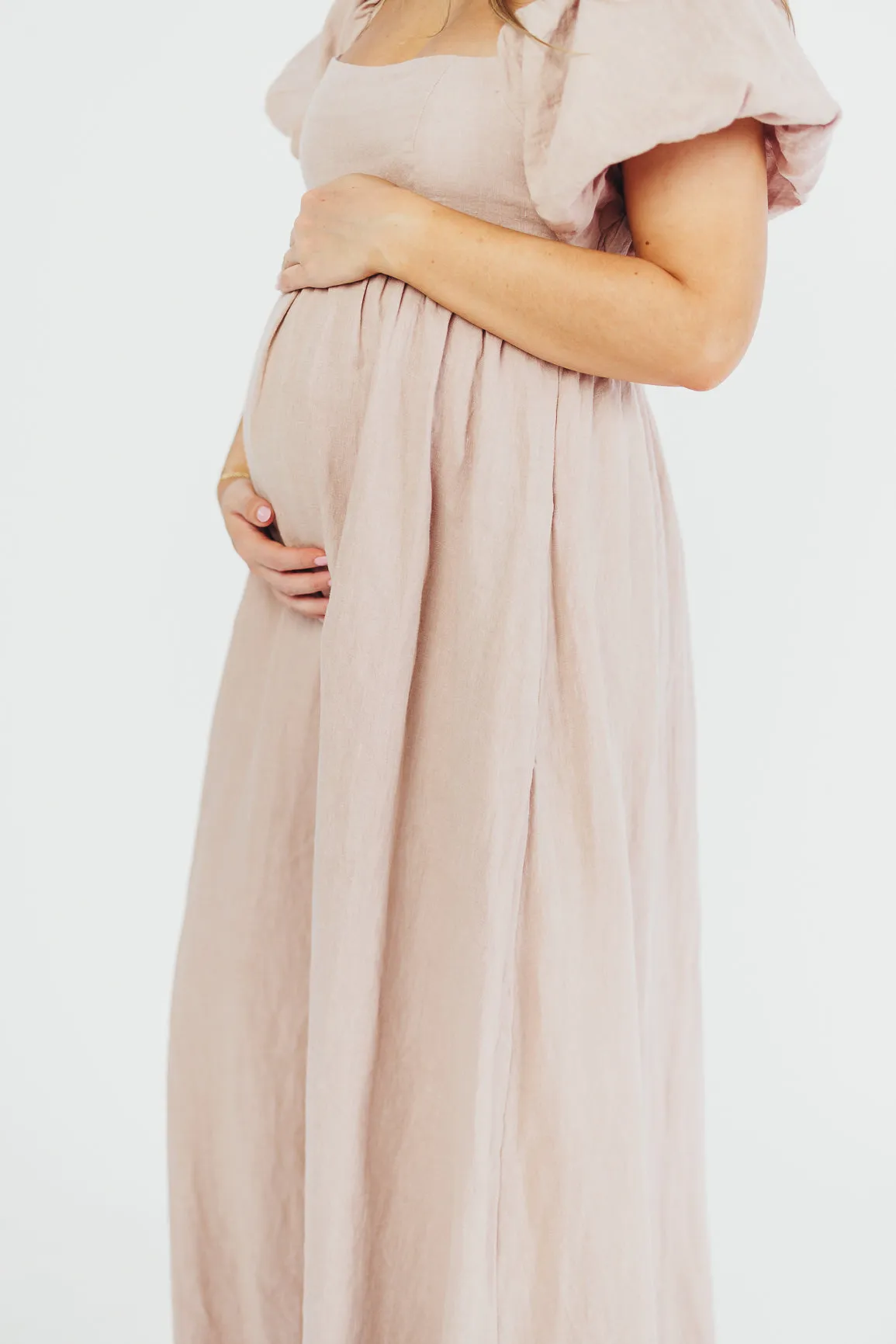 Candace Maxi Dress in Dusty Rose - 100% Linen - Bump Friendly