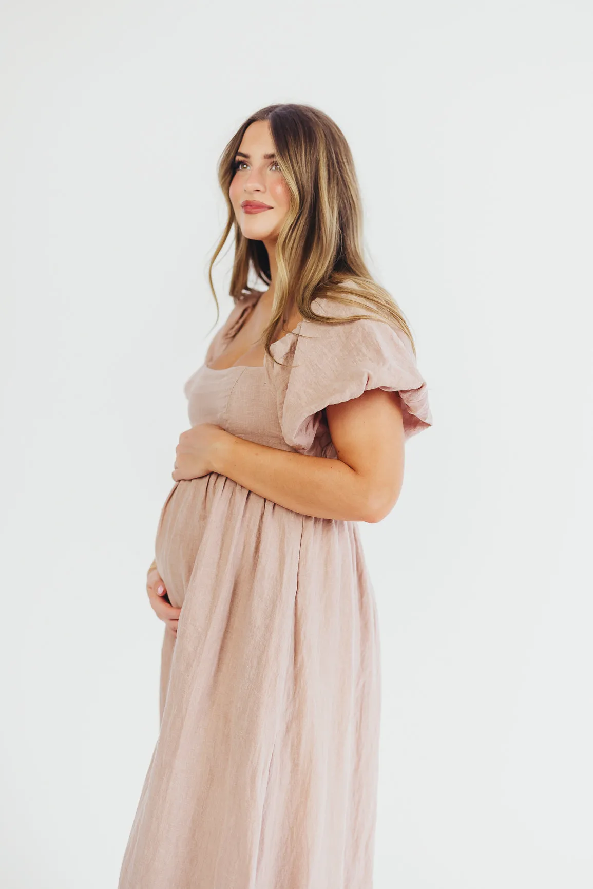 Candace Maxi Dress in Dusty Rose - 100% Linen - Bump Friendly