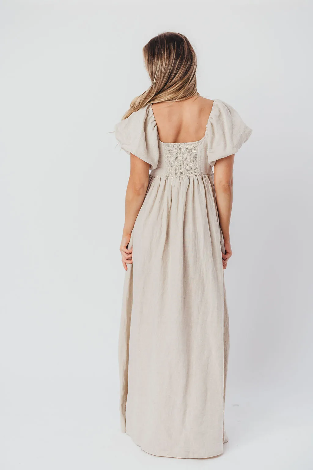 Candace Maxi Dress in Natural - 100% Linen - Bump Friendly