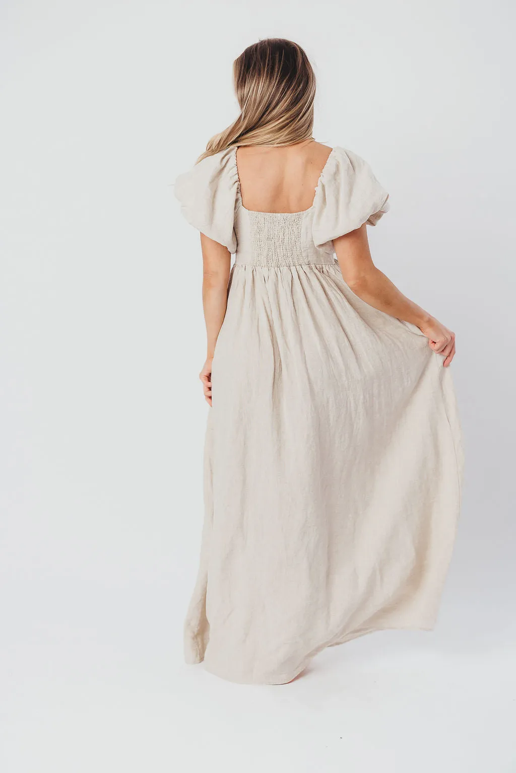 Candace Maxi Dress in Natural - 100% Linen - Bump Friendly