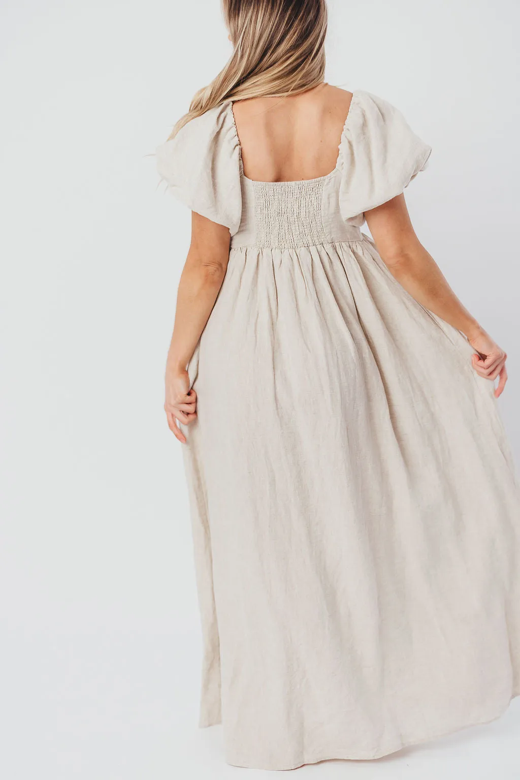 Candace Maxi Dress in Natural - 100% Linen - Bump Friendly