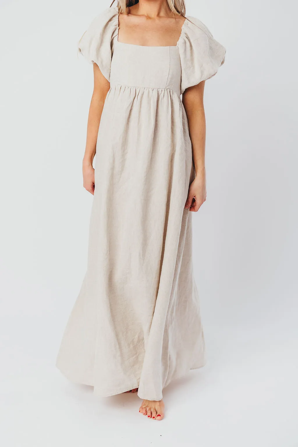 Candace Maxi Dress in Natural - 100% Linen - Bump Friendly