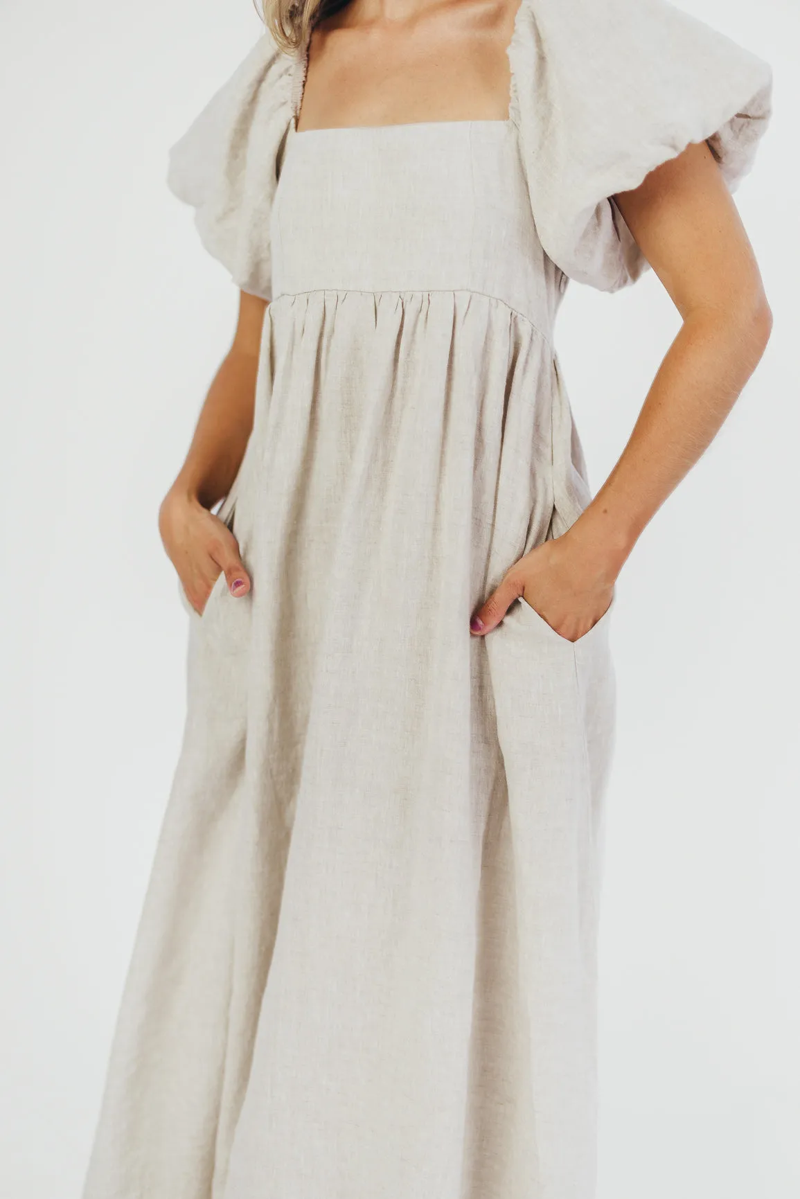 Candace Maxi Dress in Natural - 100% Linen - Bump Friendly