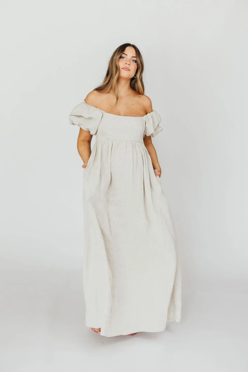 Candace Maxi Dress in Natural - 100% Linen - Bump Friendly