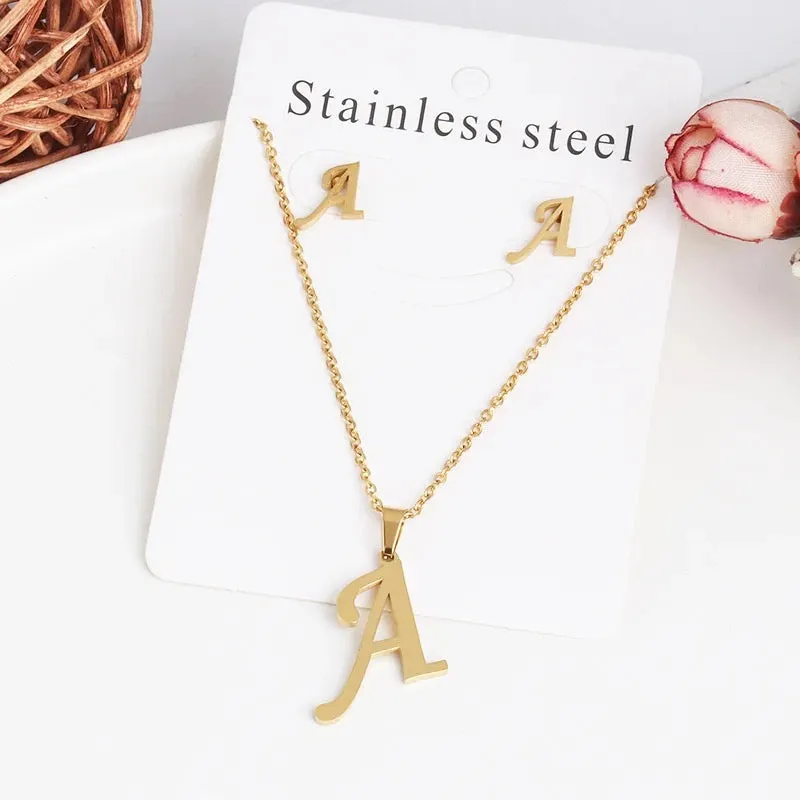 Charm Stainless Steel Initial Pendant Necklace For Women S4489488