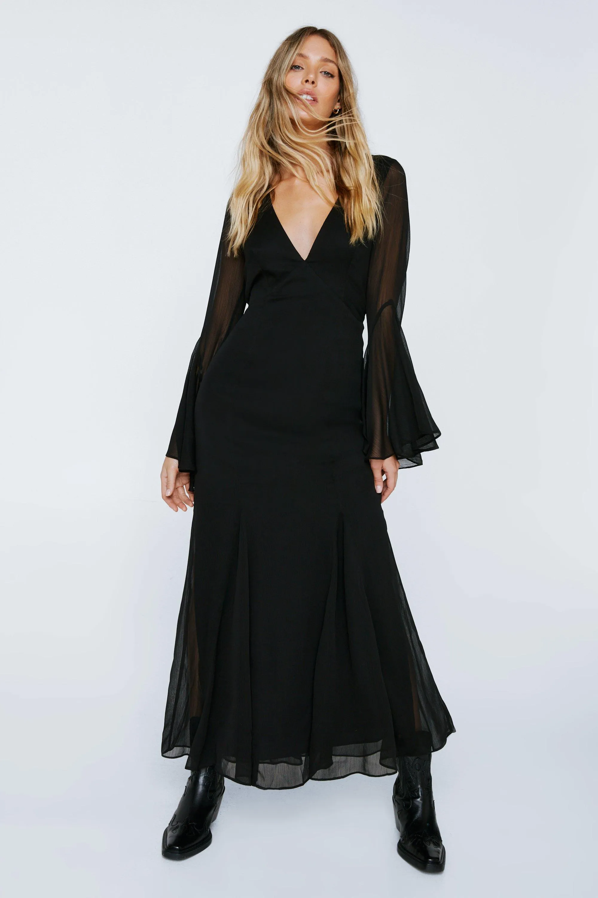 Chiffon Long Sleeve Panelled Maxi Dress