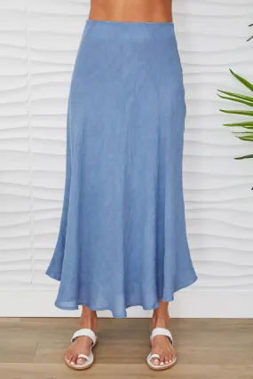 Crinkle Linen Maxi Skirt by Milio Milano in Denim Blue