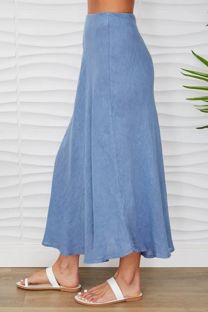 Crinkle Linen Maxi Skirt by Milio Milano in Denim Blue