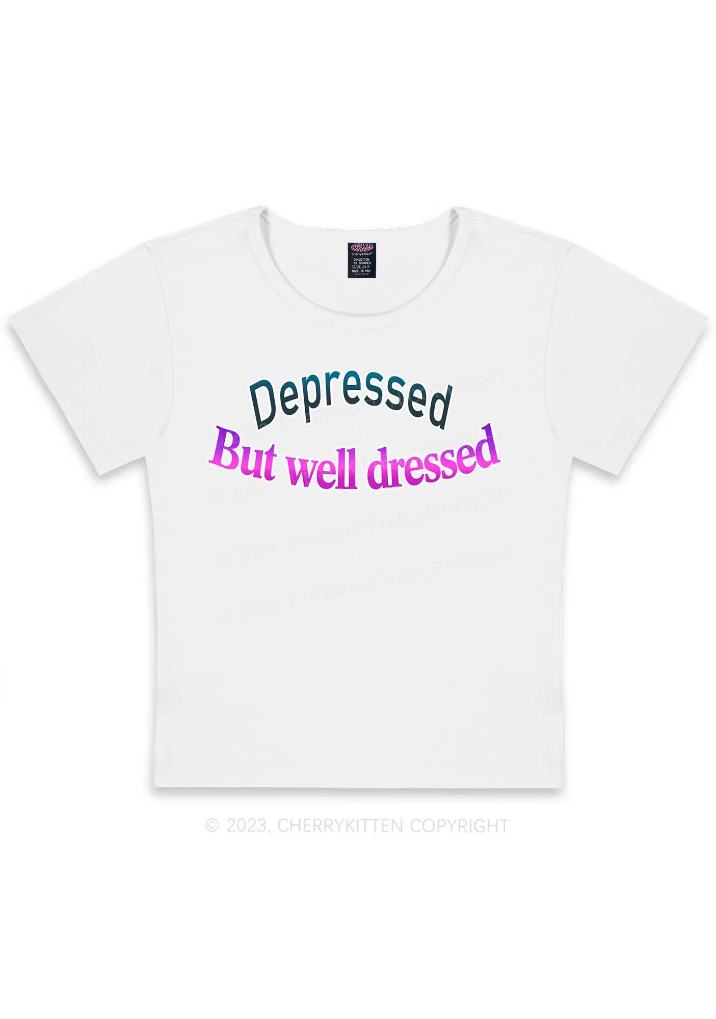 Curvy Depressed But Well Dressed Y2K Baby Tee Cherrykitten