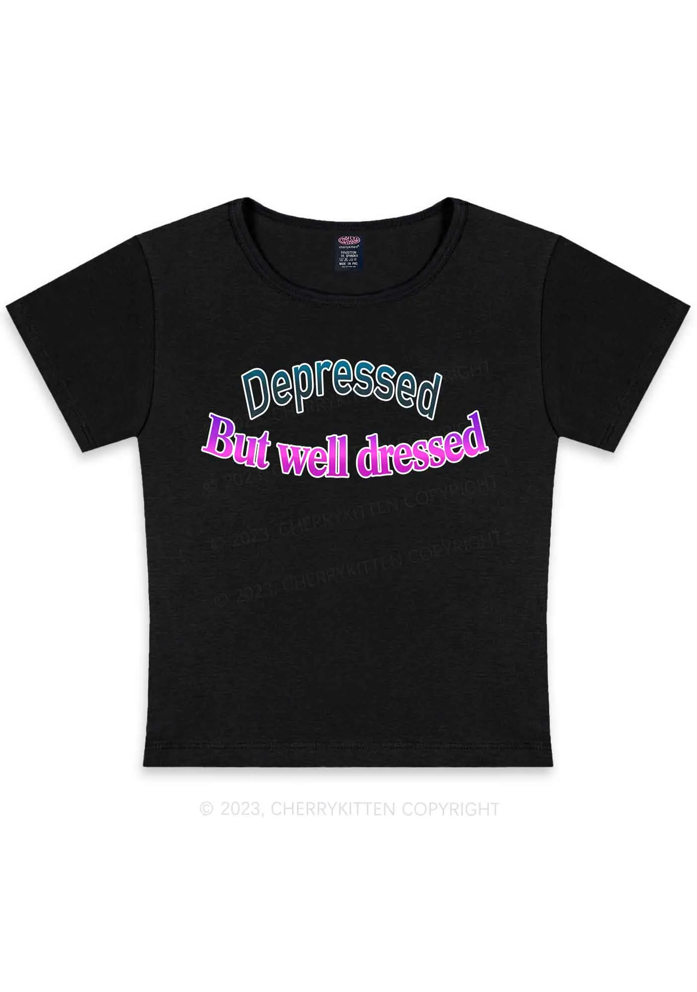 Curvy Depressed But Well Dressed Y2K Baby Tee Cherrykitten