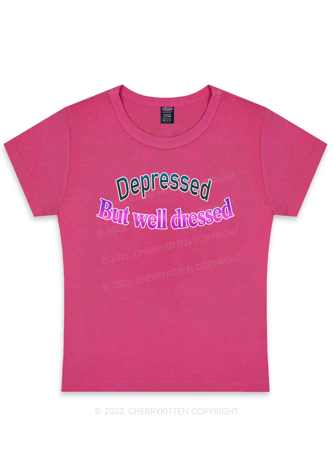 Curvy Depressed But Well Dressed Y2K Baby Tee Cherrykitten