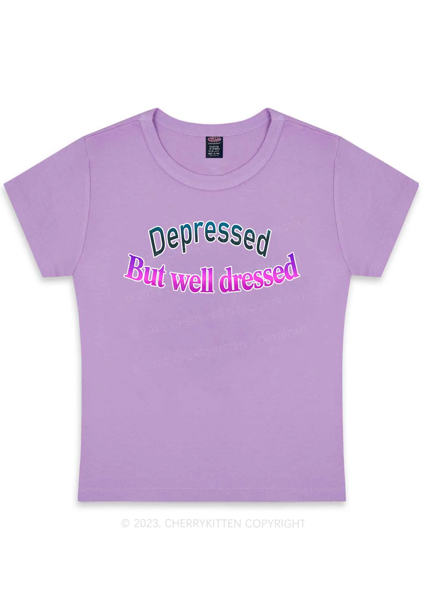 Curvy Depressed But Well Dressed Y2K Baby Tee Cherrykitten