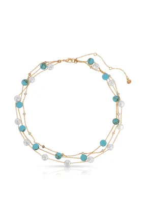 Dressed in Turquoise & Pearls Layered 18k Gold Plated Necklace