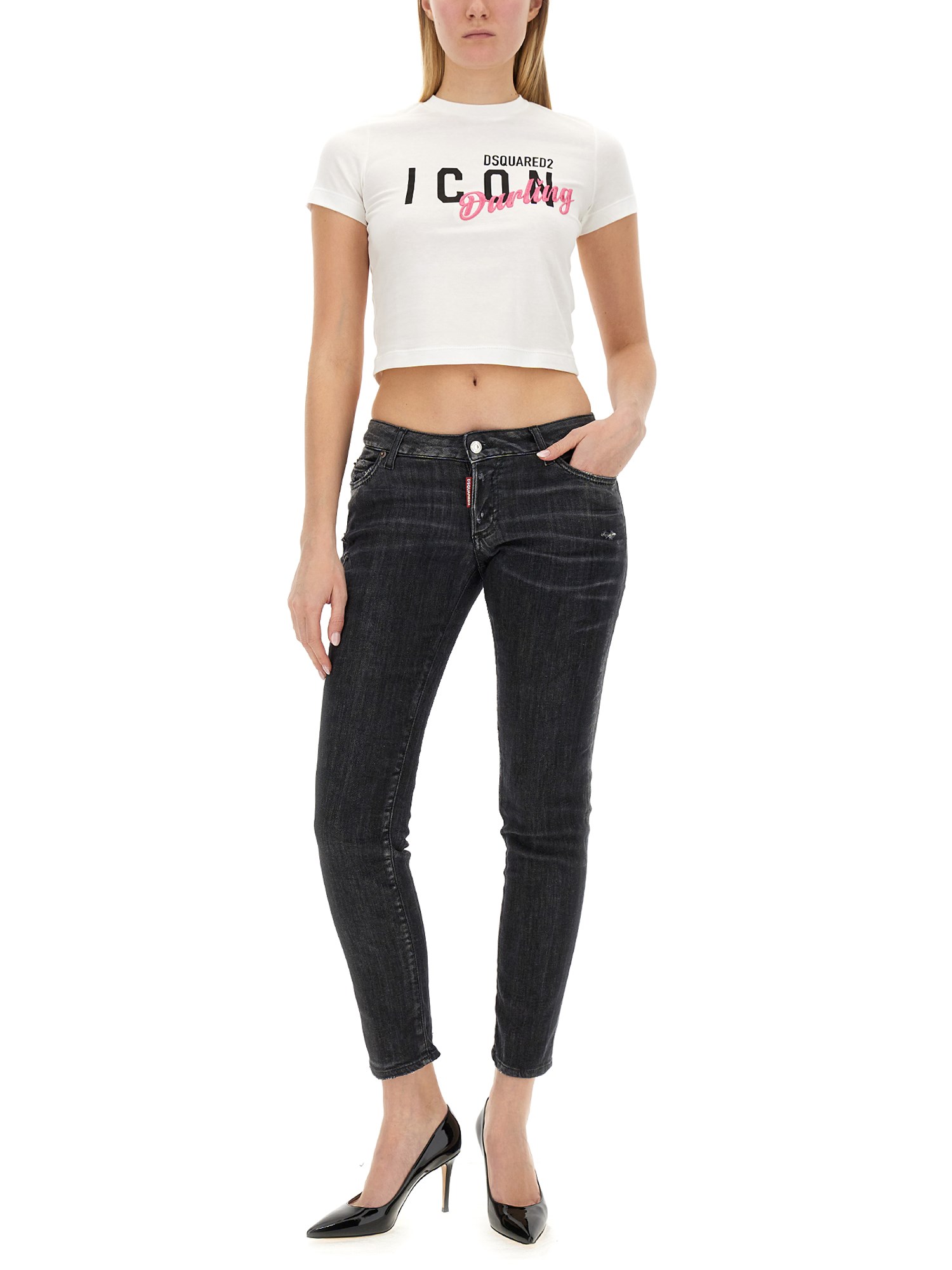 DSQUARED    ICON DARLING MINI FIT COTTON JERSEY T-SHIRT