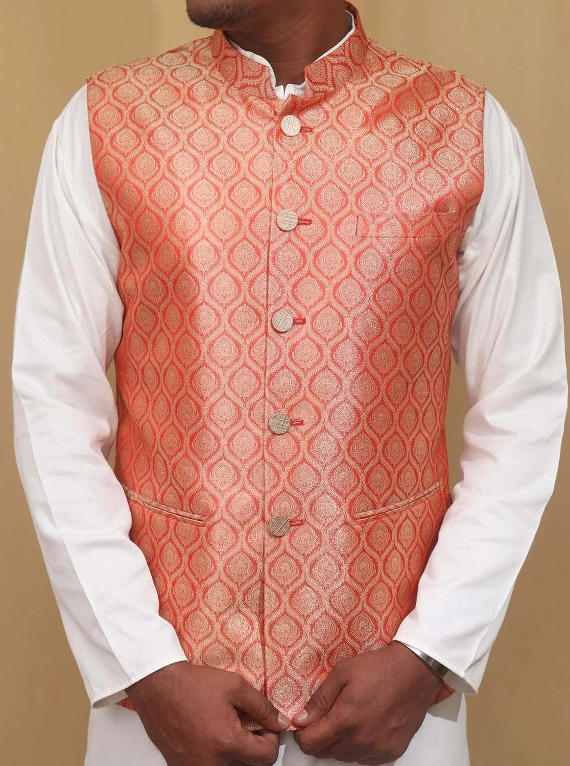 Elegant Orange Banarasi Brocade Silk Jacket: A Timeless Statement Piece