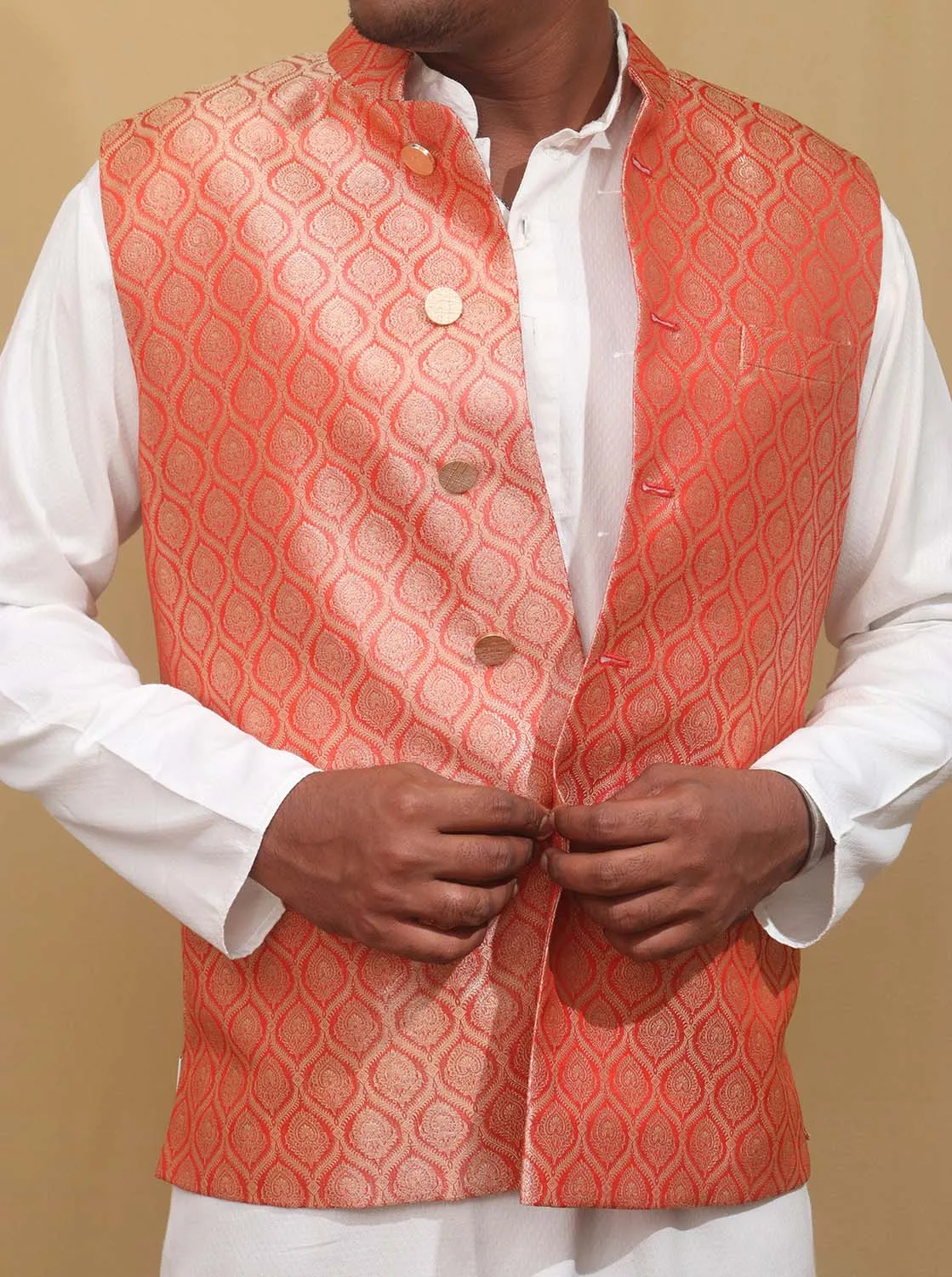 Elegant Orange Banarasi Brocade Silk Jacket: A Timeless Statement Piece