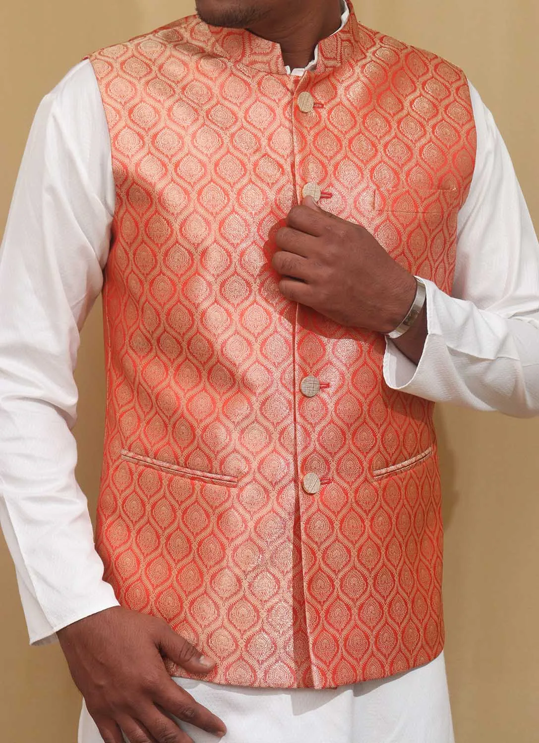 Elegant Orange Banarasi Brocade Silk Jacket: A Timeless Statement Piece